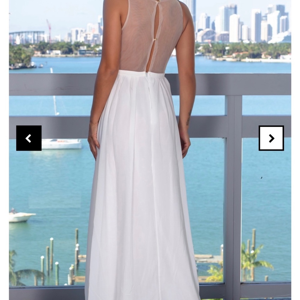 Ivory mesh top maxi dress with sequins Large/Ivory